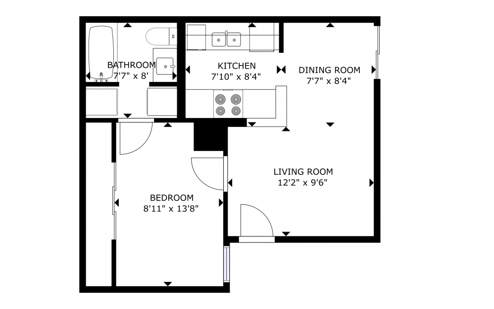 A1 - 1 bedroom floorplan layout with 1 bath and 479 square feet.